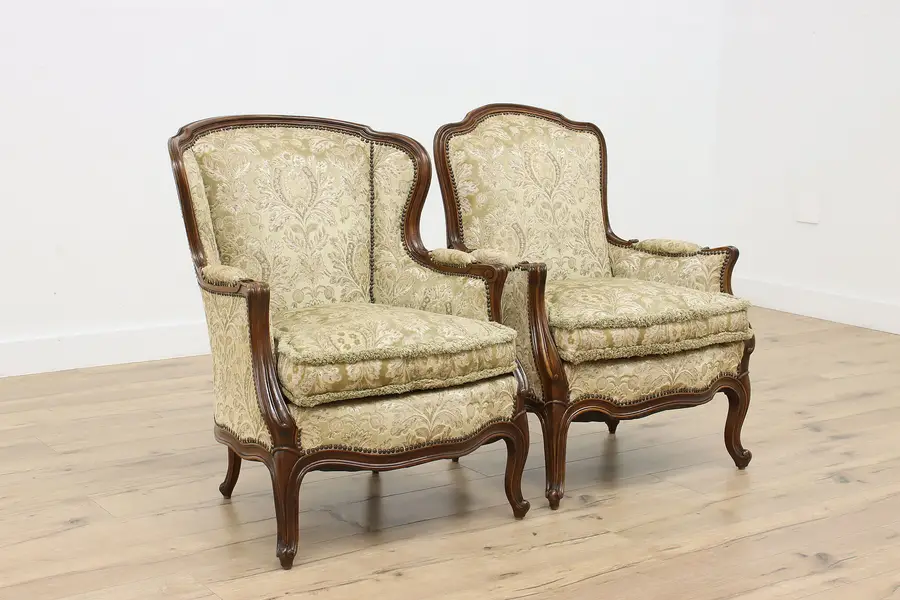 Photo of Pair of Vintage French Carved Walnut Fireplace Chairs
