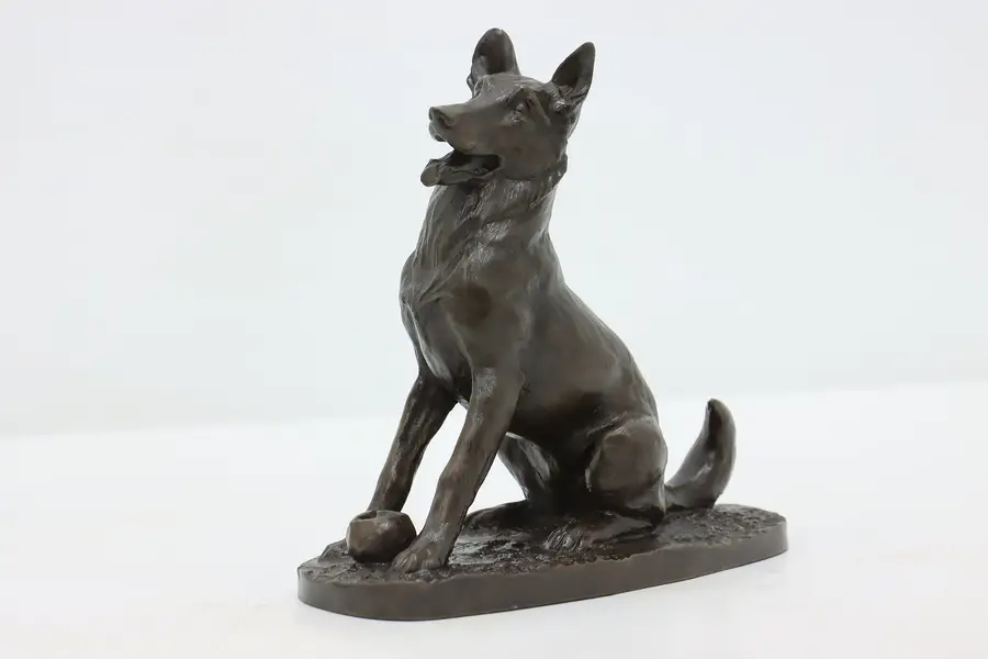Photo of German Shepherd Dog Playing Fetch Vintage Sculpture J. Spouse
