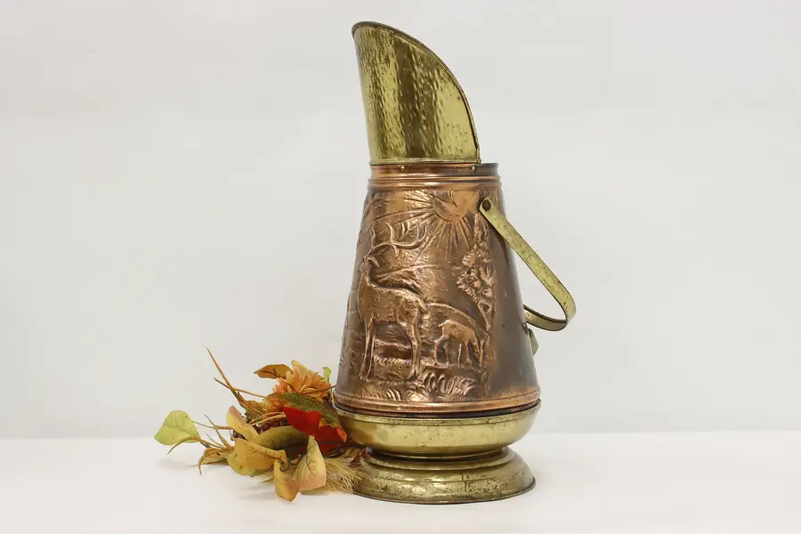 Photo of Farmhouse Antique Copper Brass Dutch Fireplace Coal Scuttle