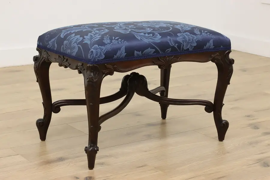 Photo of French Antique Carved Walnut Boudoir Hall Bench, New Fabric