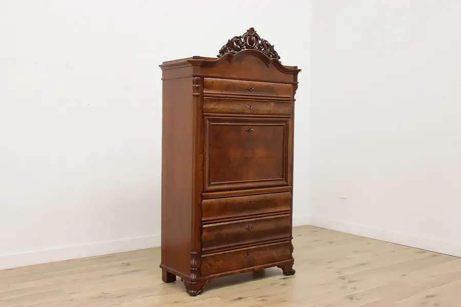 Photo of Biedermeier Empire Antique Drop Front Walnut Secretary Desk