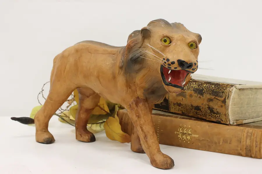 Photo of Roaring Lion Vintage Painted Leather Sculpture