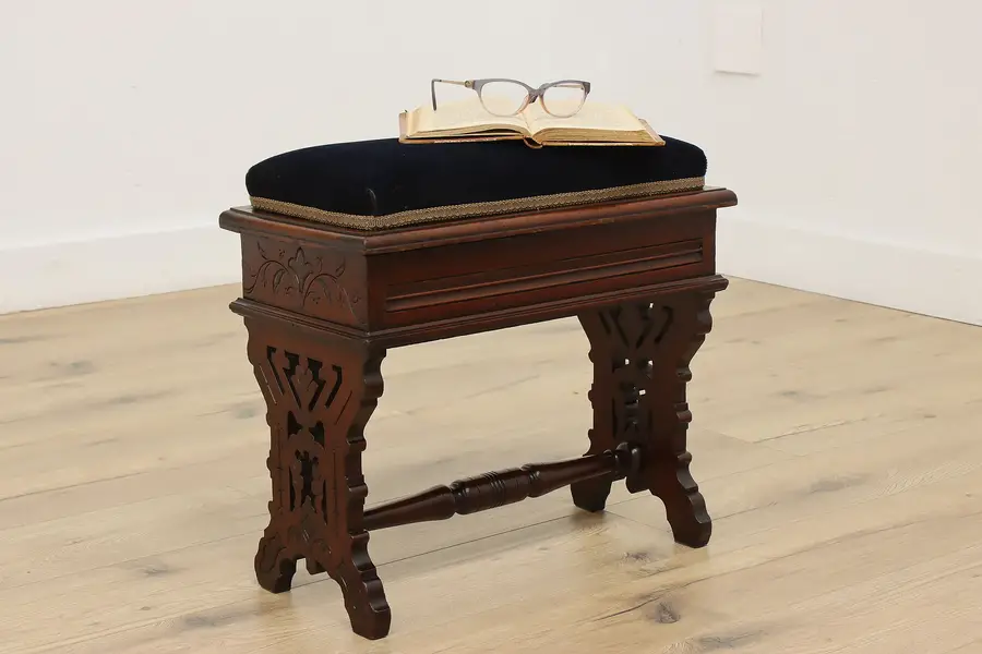 Photo of Victorian Eastlake Antique Birch Footstool, Slipper Bench