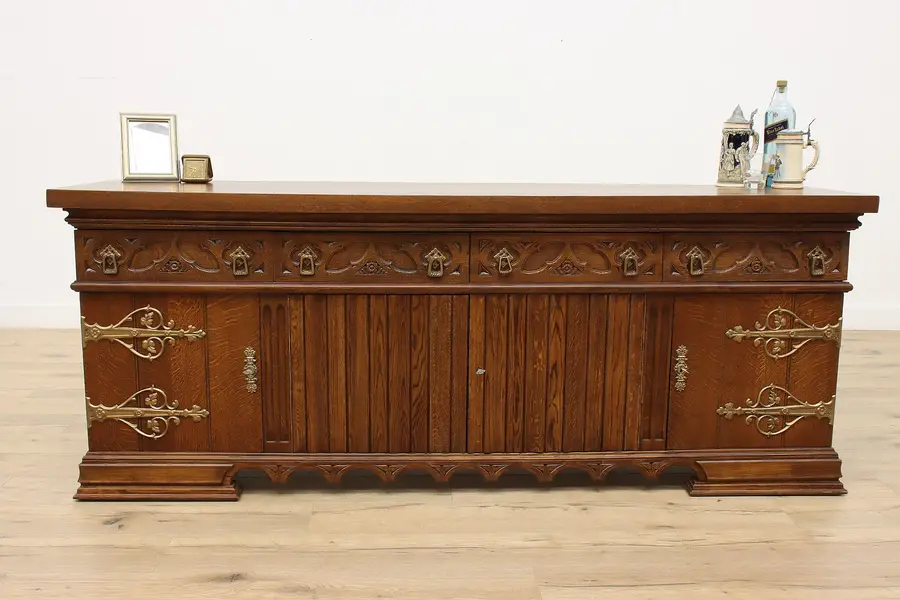 Photo of Renaissance Vintage Oak TV, Hall Console Back Bar Sideboard