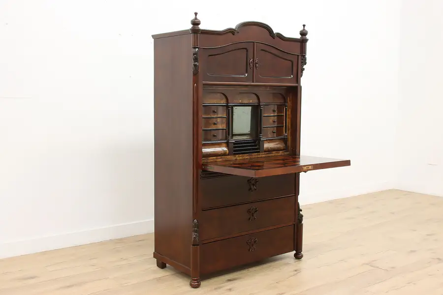 Photo of Biedermeier Antique 1878 Secretary Desk, Mirrors & Marquetry