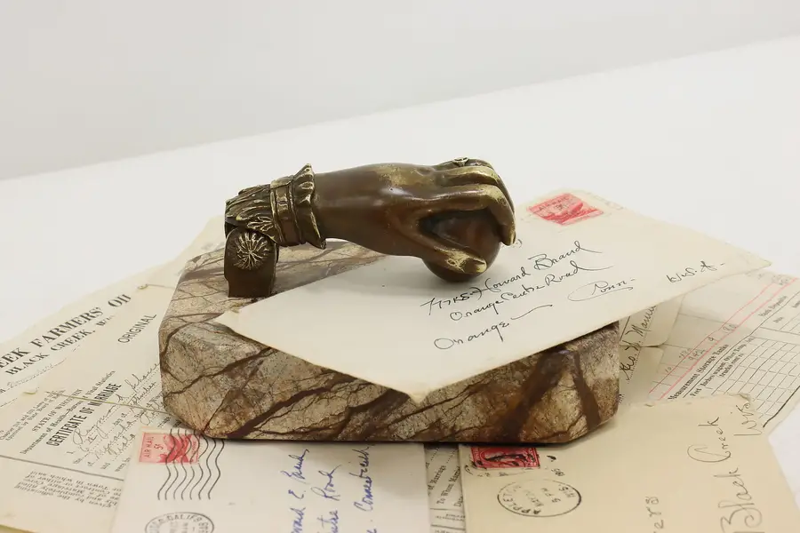 Photo of Classical Antique Bronze Hand & Marble Base Paperweight