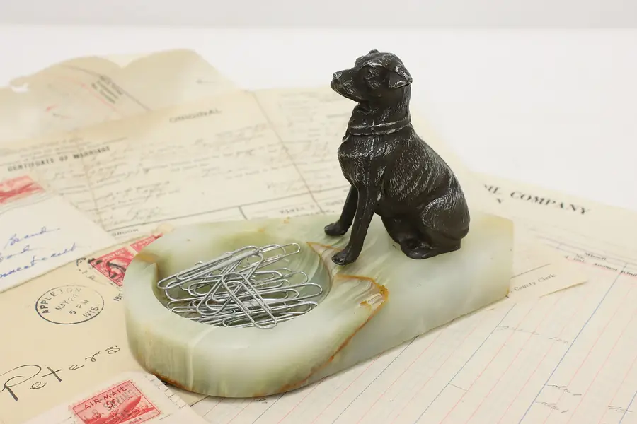 Photo of Art Deco Antique Onyx & Dog Sculpture Tray