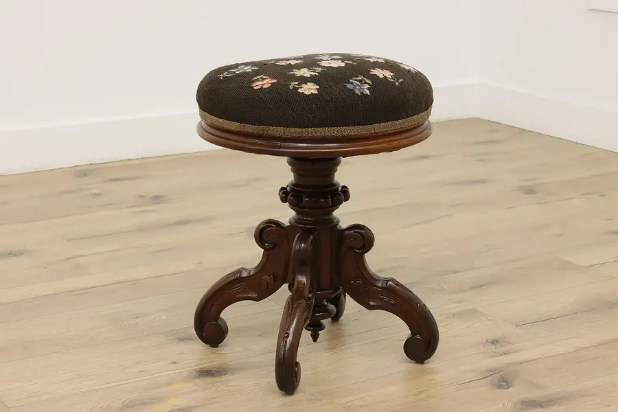 Photo of Victorian Antique Piano or Organ Stool Needlepoint Barnett