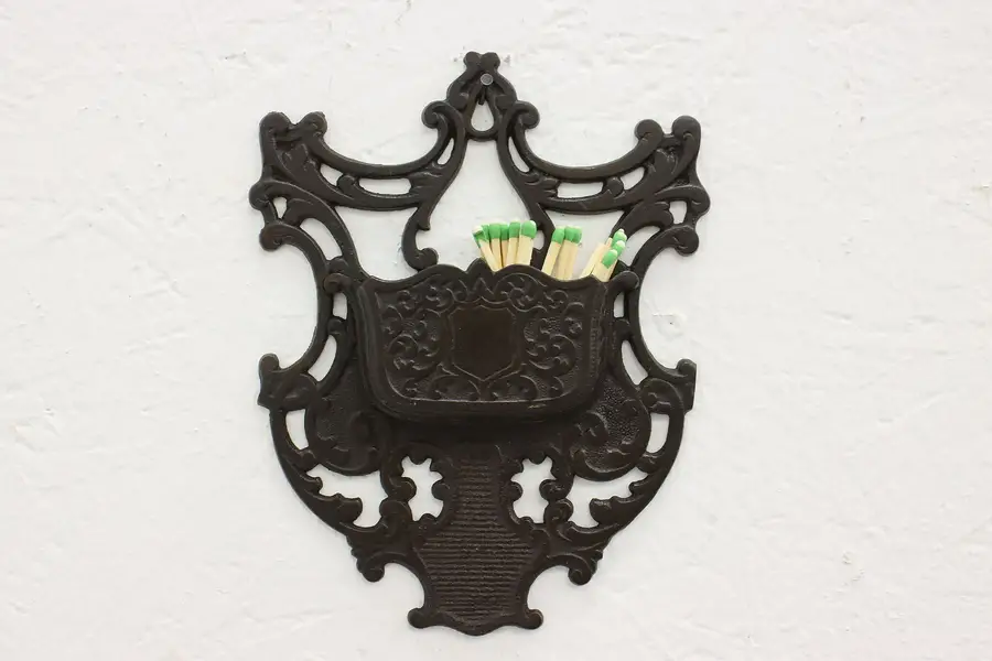 Photo of Victorian Antique Cast Iron Wall Match Holder, Shield