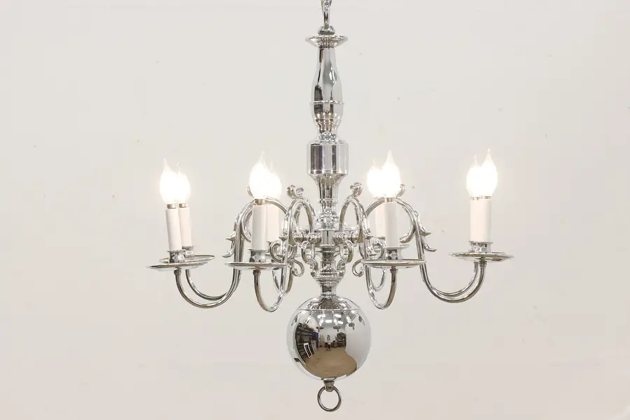 Photo of Traditional Vintage 8 Candle Polished Aluminum Chandelier