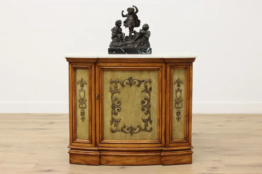 Photo of Country French Vintage Marble Top Hall or TV Console Weiman