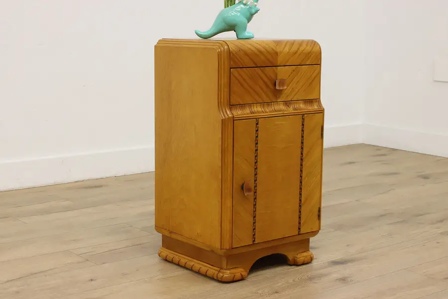 Photo of Art Deco Vintage Mahogany Waterfall Nightstand or End Table