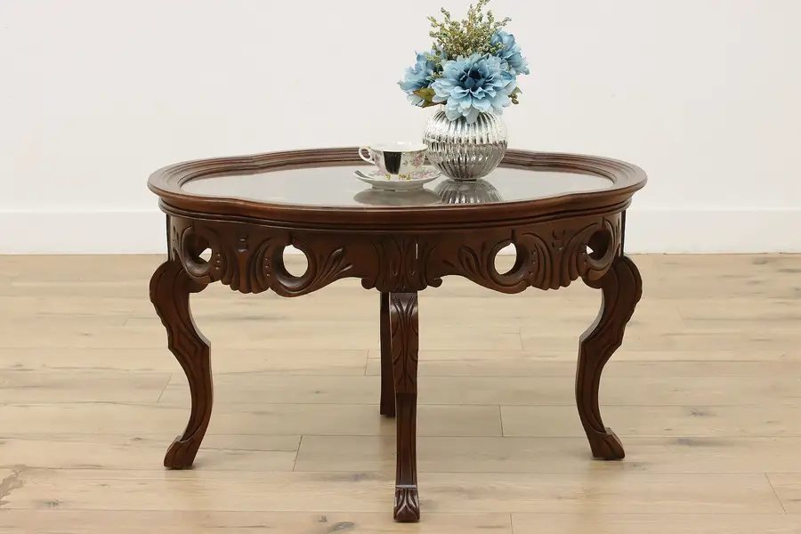 Photo of Carved Eagle Vintage Walnut Coffee or Patio Table & Tray