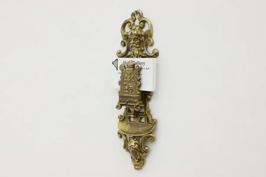 Photo of Victorian Antique Brass Wall Match or Card Holder, Figures
