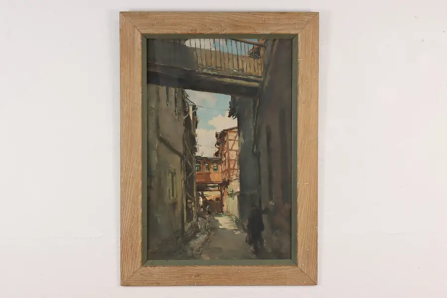Photo of City Alley Vintage Original Watercolor Painting Reimann 30"