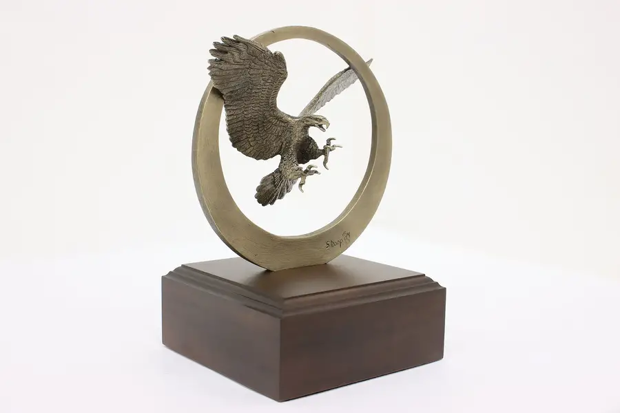 Photo of Striking Eagle Statue Vintage Bronze Sculpture, Shoop