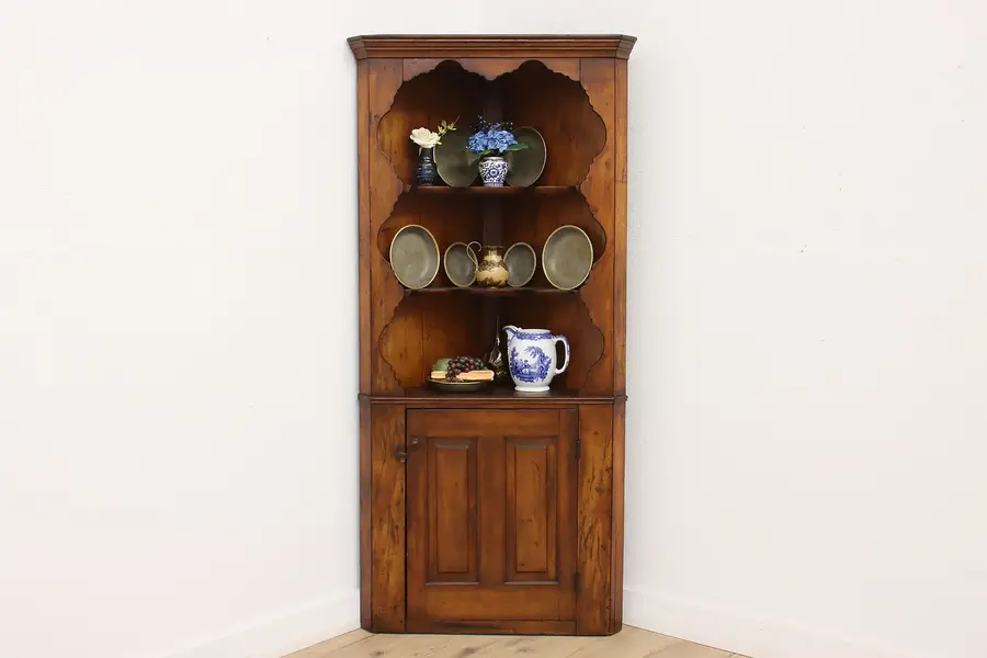 Photo of Farmhouse Antique Pine China or Display Corner Cabinet