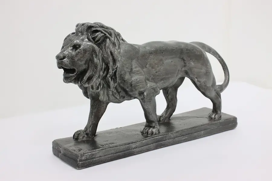 Photo of Walking Lion Vintage Pewter Composite Sculpture after Barye