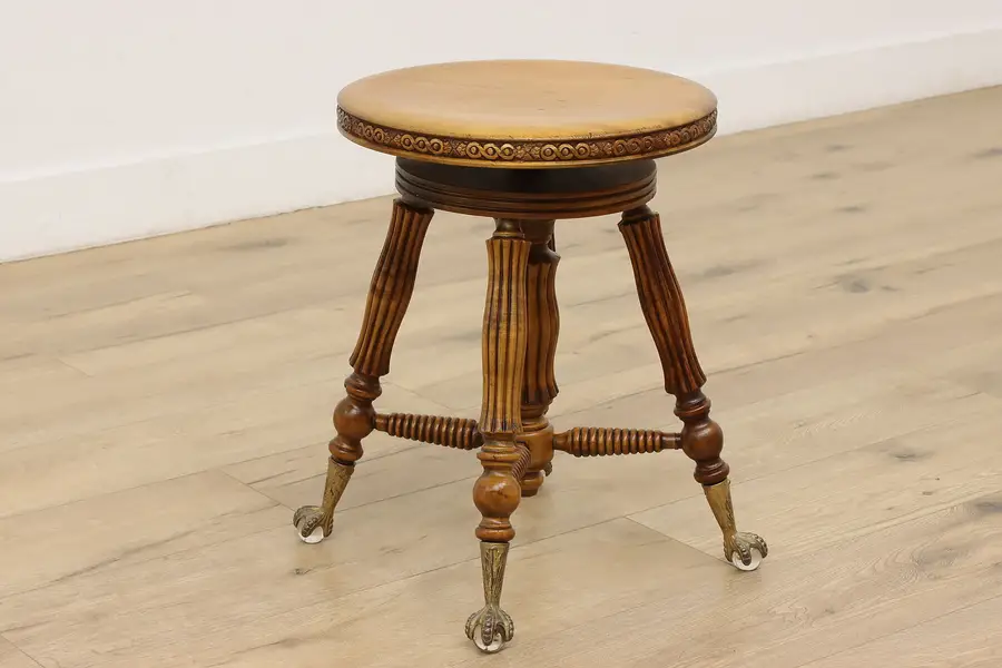 Photo of Victorian Antique Birch Swivel Organ or Piano Stool, Tonk