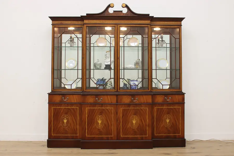 Photo of English Georgian Mahogany Breakfront China Display Cabinet