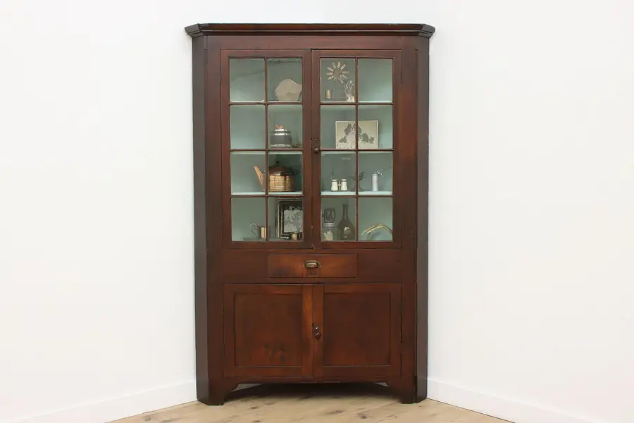 Photo of Federal Antique 1820s Walnut Corner Cupboard Display Cabinet