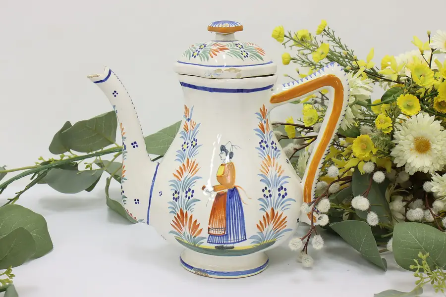 Photo of French Quimper Vintage Hand Painted Teapot, Brittany