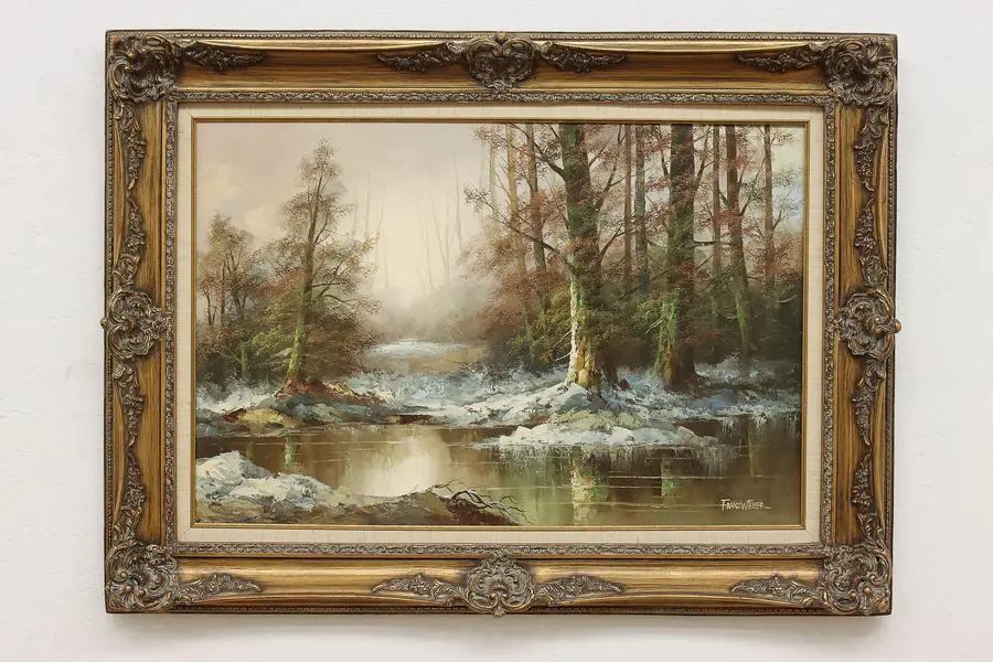 Photo of Hidden Forest Lake Vintage Original Oil Painting, Weber 46"