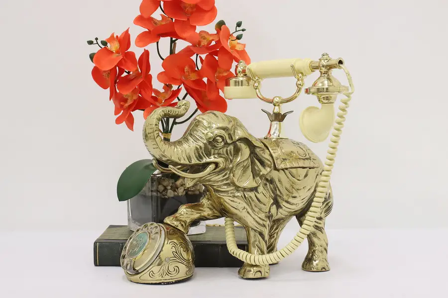 Photo of Midcentury Modern Vintage Brass Elephant Dial Phone