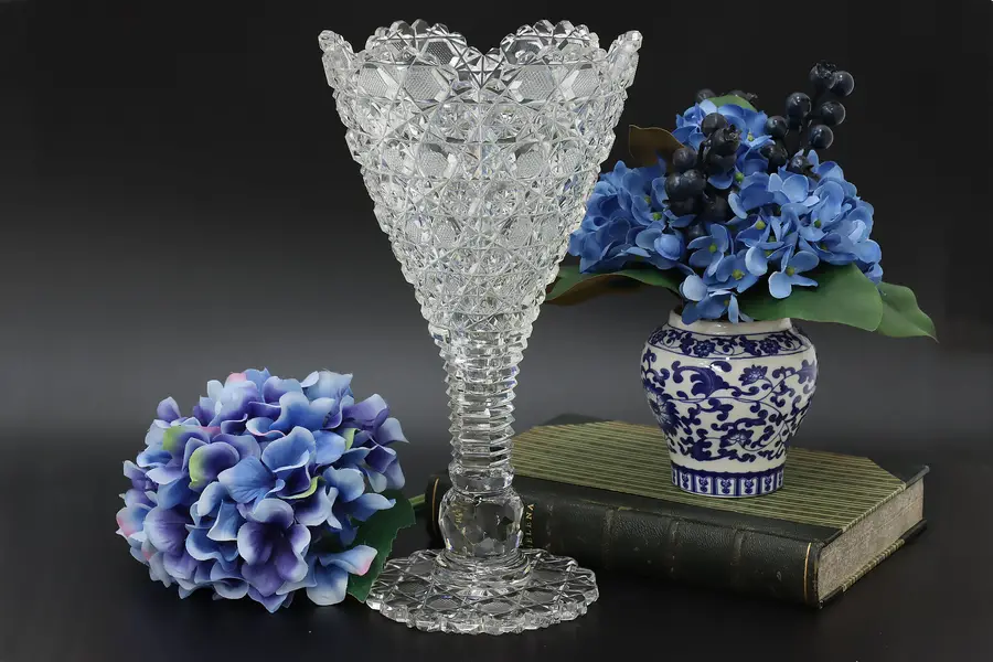Photo of Traditional Antique Cut Crystal Footed Vase 11.5"