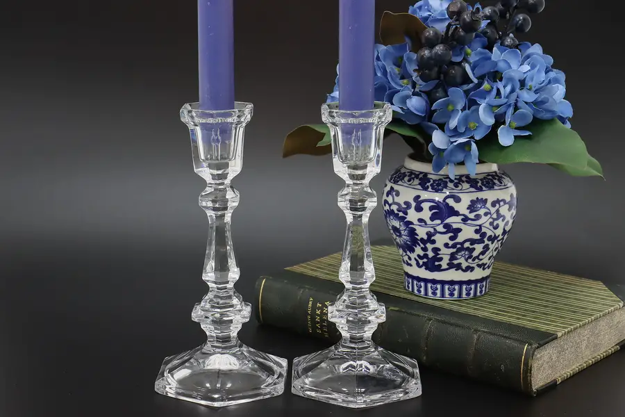 Photo of Pair of Traditional Vintage Glass Candlesticks