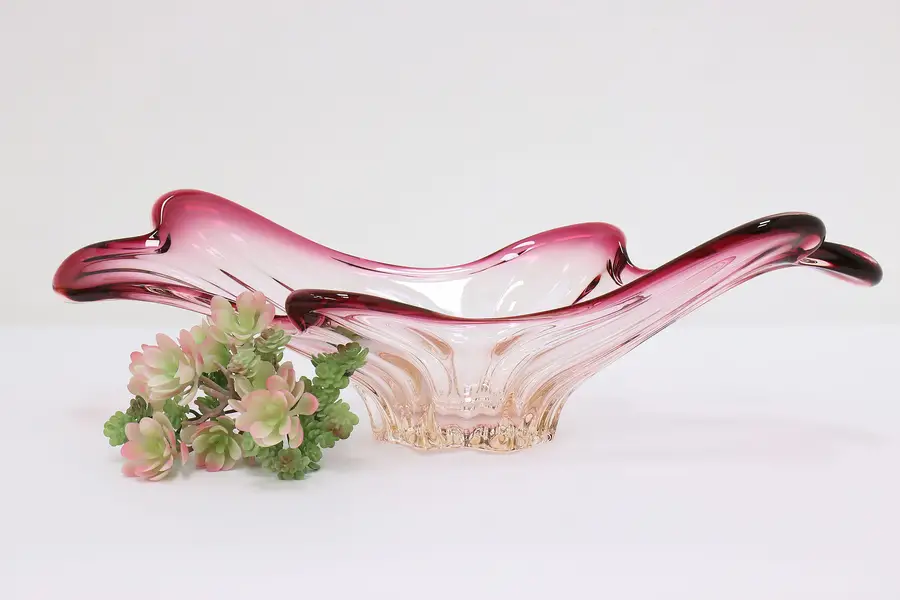 Photo of Italian Vintage Blown Pink Art Glass Sculpture, Murano