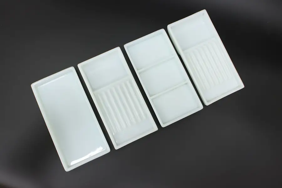 Photo of Set of 4 Antique Milk Glass Dental Artist Trays, Two Rivers