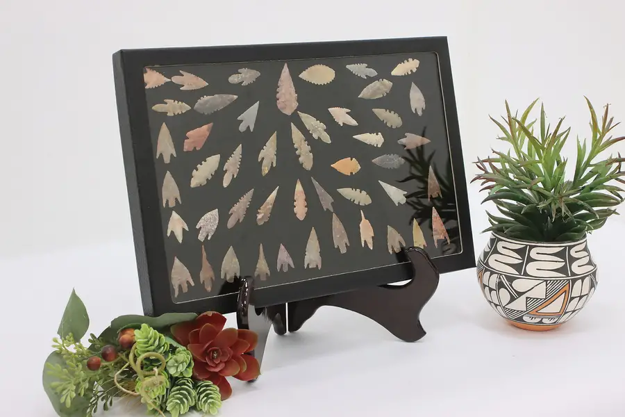 Photo of Indigenous Antique Stone Points & Arrowheads in Case