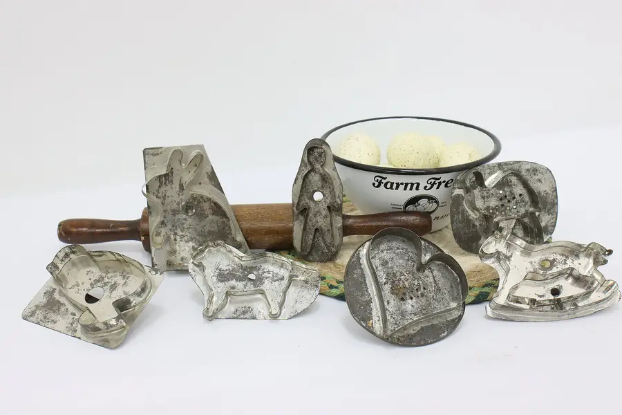 Photo of Set of 7 Antique Farmhouse Tin Cookie Cutters
