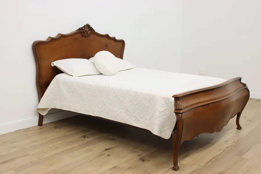 Photo of Italian Bombe Antique Carved Walnut & Burl Queen Size Bed