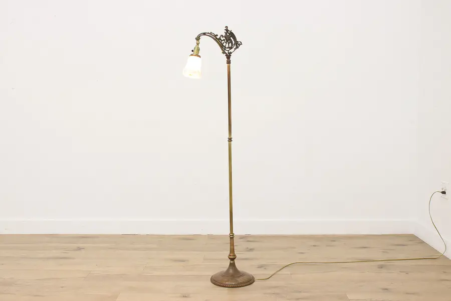 Photo of Rooster Antique Brass Bridge Floor Reading Lamp, Mutual