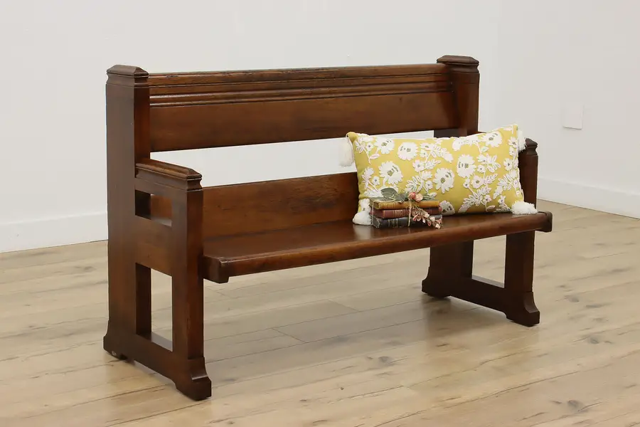 Photo of Craftsman Antique Oak Art & Crafts Pew, Hall Bench, American