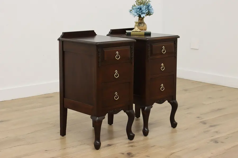 Photo of Pair of Georgian Design Antique Carved Walnut Nightstands