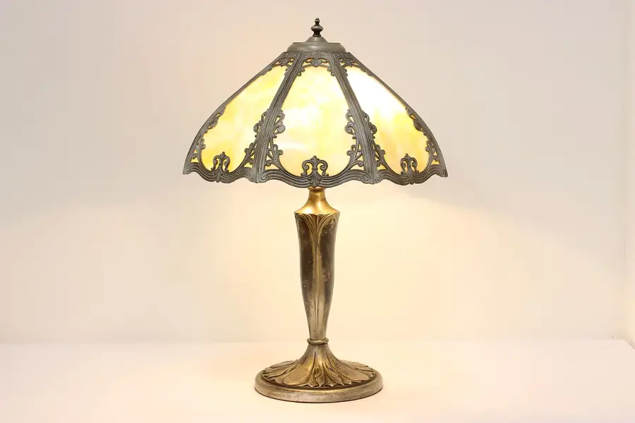 Photo of Art Nouveau Antique Stained Glass Table or Desk Lamp, Lamb