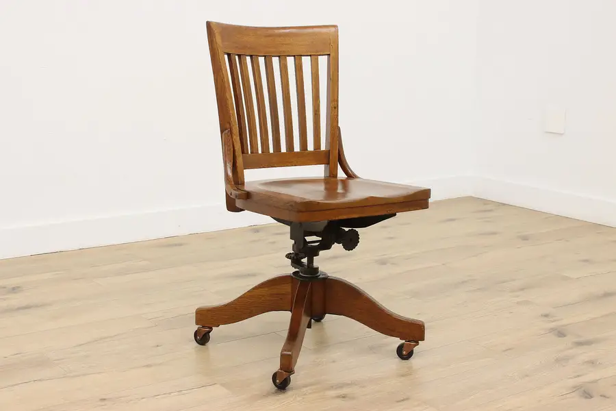 Photo of Arts & Crafts Mission Oak Antique Oak Desk Chair, Colonial
