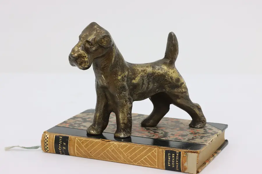 Photo of Airedale Terrier Antique Brass Plated Iron Dog Doorstop