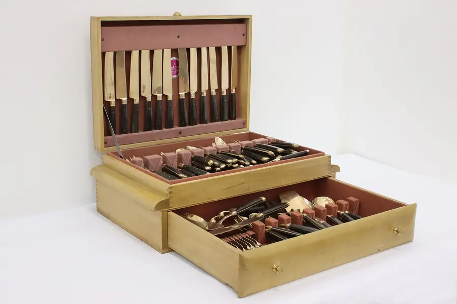 Photo of Brass & Horn Vintage 107 Pc Silverware Set & Case