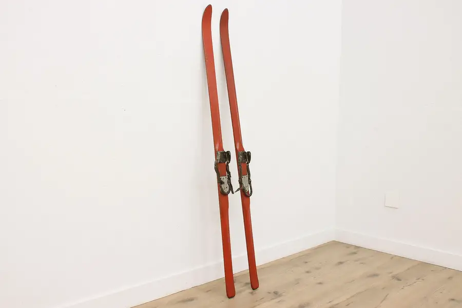 Photo of Pair of Vintage Canadian Ash & Leather Snow Skis, Dodds