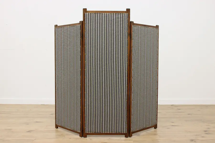 Photo of Arts & Crafts Mission Oak 3 Panel Folding Screen, New Fabric