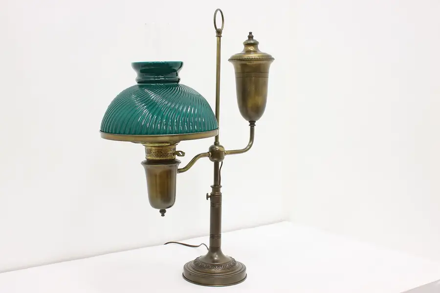 Photo of Victorian Antique Electrified Student Lamp, Emerald Shade