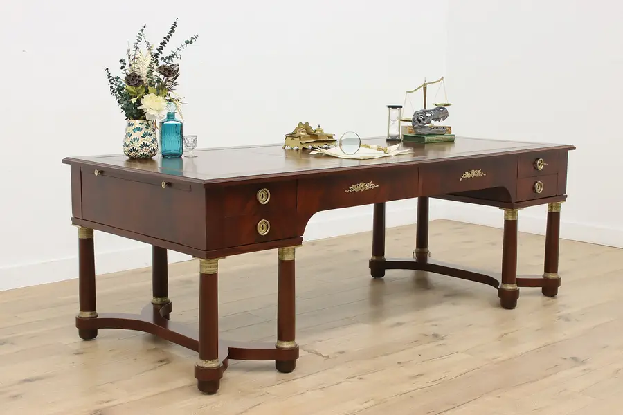 Photo of French Empire Vintage Mahogany Leather Top Executive Desk