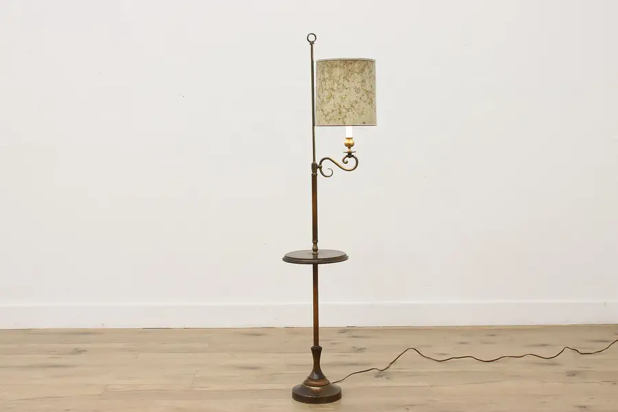 Photo of Stiffel Vintage Birch & Brass Chairside Floor Lamp Faux Mica