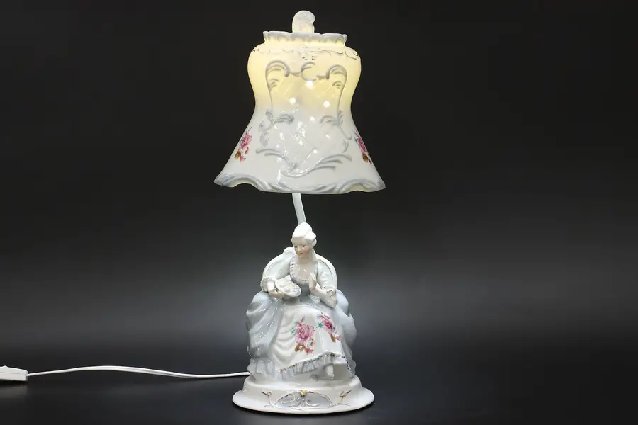 Photo of French Antique Porcelain Noble Woman & Fruit Table Lamp