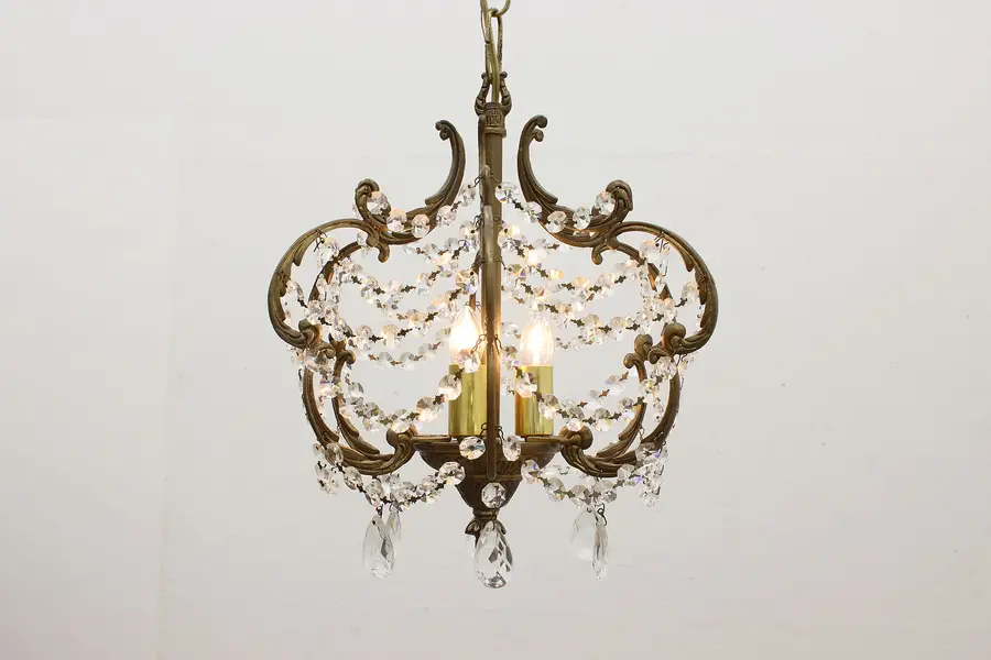 Photo of Victorian Antique Brass & Crystal Prisms Chandelier
