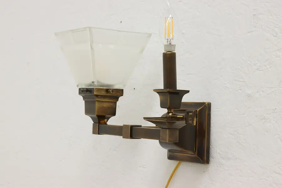 Photo of Arts & Crafts Mission Vintage Brass Double Wall Sconce